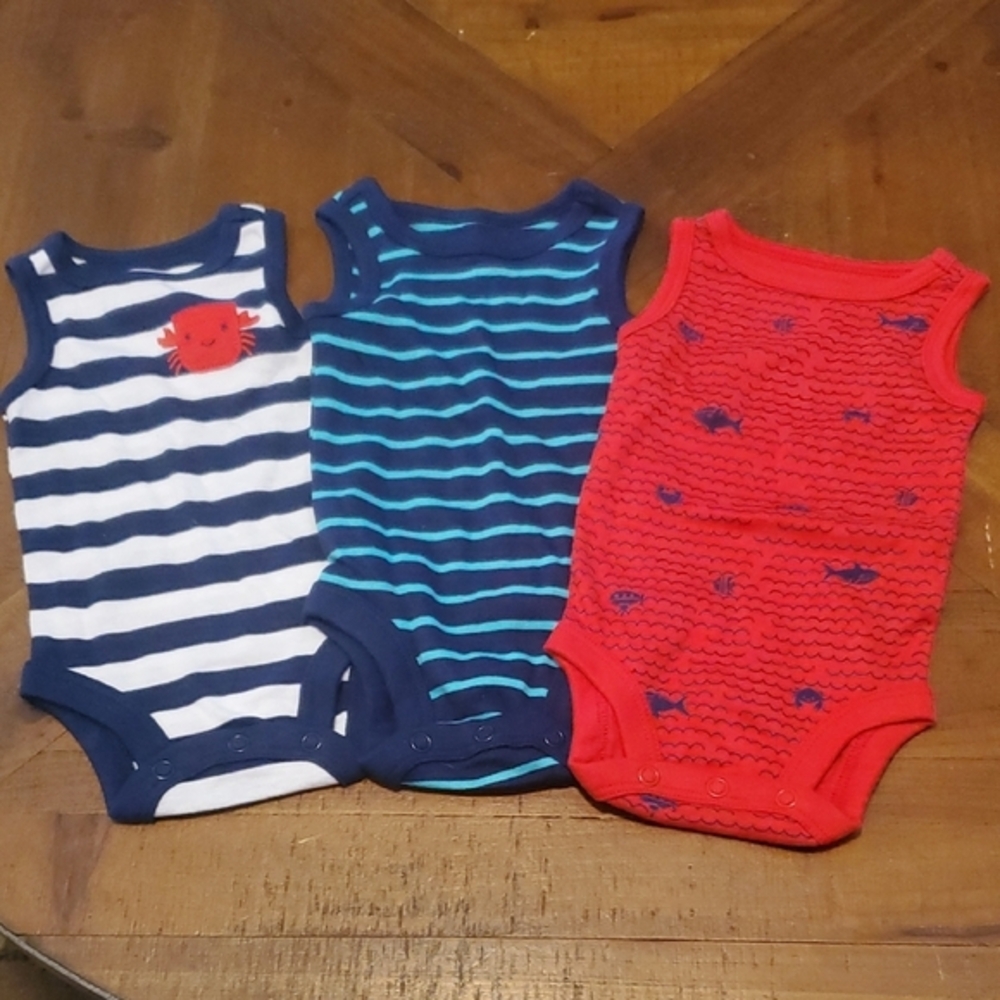 🐻 Carter's Navy, Teal, and Red Bodysuit Trio